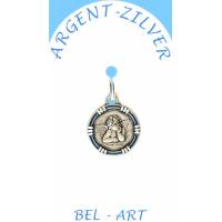 Medaille Zilver engel 14 mm email blauw 