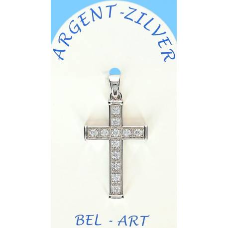 Croix Argent avec zircons - 26 X 16 mm