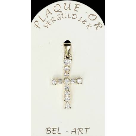 Croix plaqué or avec strass blanc 20 x 13 mm