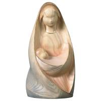 Statue Vierge Marie assies avec enfant moderne en bois - 8 cm - couleur bois de frêne