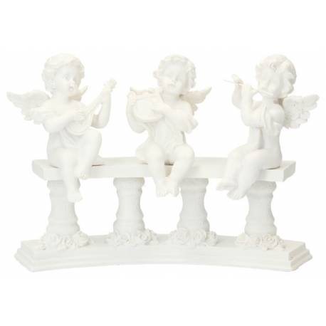 Trio anges musiciens sur banc 15 x 22 cm