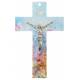 Croix murale moderne motifs floraux avec Christ 25 cm
