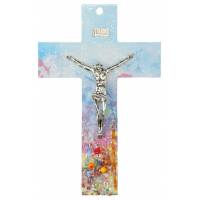Croix murale moderne motifs floraux avec Christ 25 cm