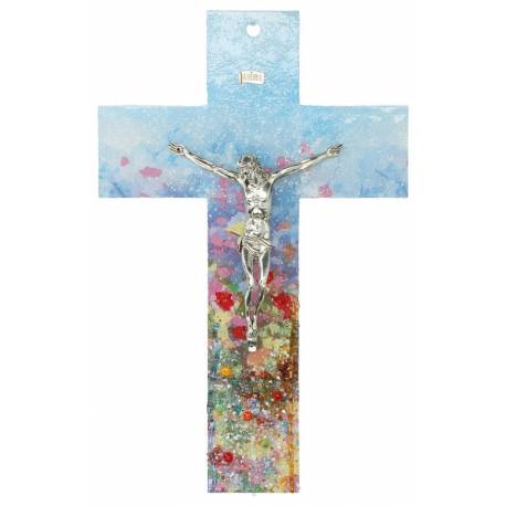 Modern gebloemd kruis met Christus 34 cm 
