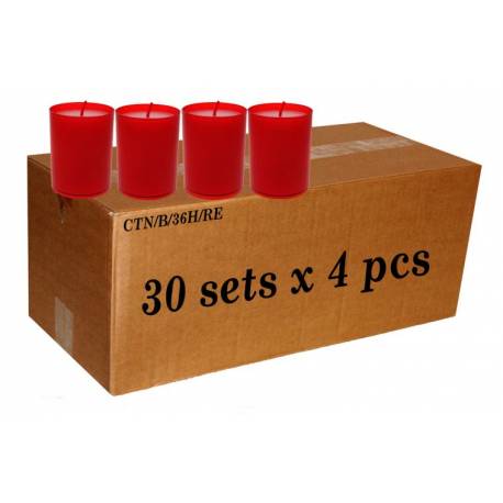 Carton de 120 Bougies 36H-Rouge - 4/Set-30 Sets/Ctn