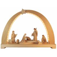 Crèche de Noël en bois avec arc 8 pers de 10cm 40x30 cm