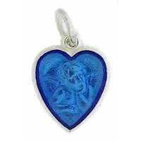Médaille Ange 8 mm Coeur émail bleu