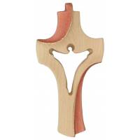 Croix moderne en bois Sculpte 12 cm Bois coloré rouge