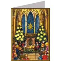 Dubbele traditionele kerstkaart met "Kerststal in de Kerk" + envelop 