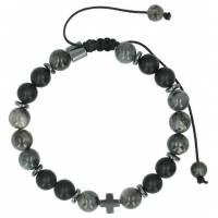 Bracelet homme avec pierres semi-précieuses onyx + hématite + oeil de chat