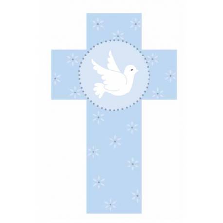 Croix murale colombe en bleu 12 cm