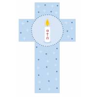 Kruisbeeld kaars in blauw 12 cm 