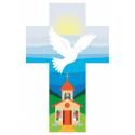 Croix murale colombe et Eglise bleue 14 cm