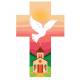 Croix murale colombe et Eglise rose 14 cm