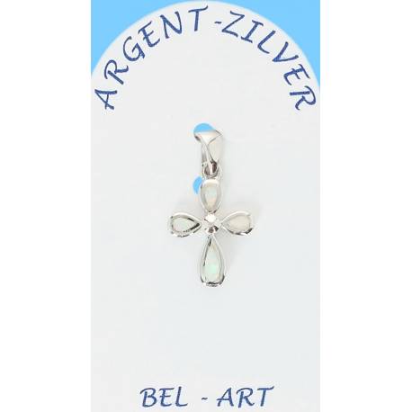 Croix Argent "Opal blanche" 15 X 10 Mm