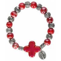 Bracelet s/elastique Verre rouge + méd miraculeuse