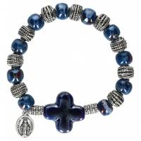 Bracelet s/élastique Verre bleu + méd. miraculeuse