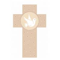Croix murale colombe en beige 12 cm