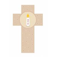 Kruisbeeld kaars in beige 12 cm 