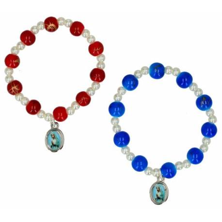 Armband op elastiek blauw / rood O.L.V. biddend 