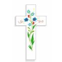 Croix Amour 14,5x8cm Fleurs bleues