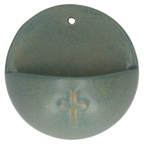 Wijwatervat Keramiek 10 Cm petrol groen met Kruisje 