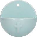 Benitier Ceramique 10 Cm bleu clair avec croix