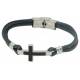 Herenarmband in blauwe leer met kruisje 