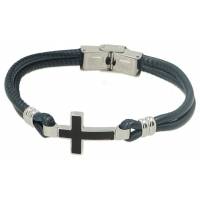 Bracelet homme en cuire bleu avec croix