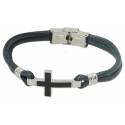 Bracelet homme en cuire bleu avec croix