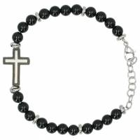 Bracelet homme en agate noire avec croix en acier
