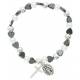 Bracelet sur élastique Blanc-Hématite Croix + Méd. Miraculeuse