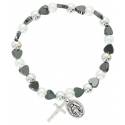 Bracelet sur élastique Blanc-Hématite Croix + Méd. Miraculeuse