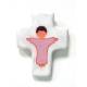 Croix Céramique 10.5 X 8 cm Blanc / Jésus rose