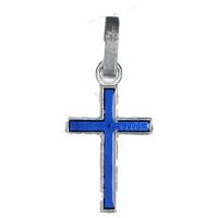 Croix 8 X H12 mm - Métal Argté + Email bleu