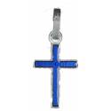 Croix 8 X H12 mm - Métal Argté + Email bleu