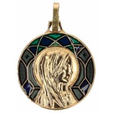 Médaille Vierge - 18 mm - Métal Doré + Email