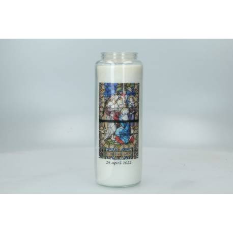 Noveenkaars in glas / wit / Vlissingen "surrexit dominus" 