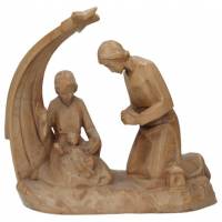 Sainte Famille en bois sculpté de 19 cm couleur bois