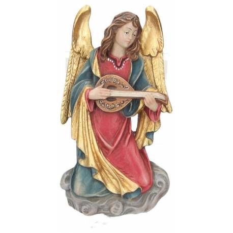 Ange Musicien en bois sculpté de 21 cm couleur et finition dorée
