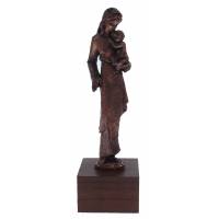 Statue/base Bois Vierge+enfant Sur Trone