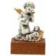 Statue/base Bois Ange Musicien + Enfant