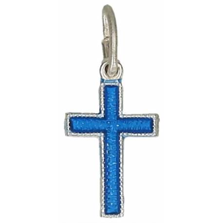 Croix - 13 x 9 mm - Métal Email bleu