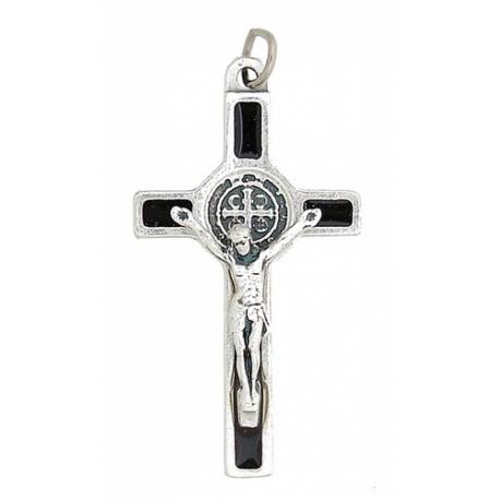 Sint-Benedictuskruis - 39 mm - Zwart / Verzilverd 