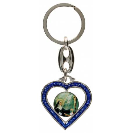 Porte-Clefs Ste Rita Coeur / Émail Bleu 80 X 35 Mm