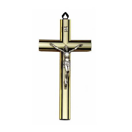 Croix Murale - 15 cm - Bois Bombé Blanc