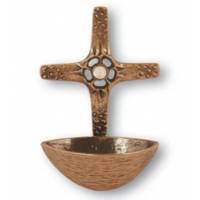 Wijwatervat Brons Kruis Met Bergkristal - 14 Cm 