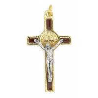 Croix St Benoît - 39 mm - Marron / Doré