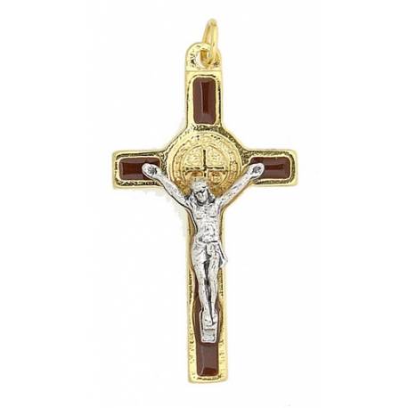 Croix St Benoît - 39 mm - Marron / Doré