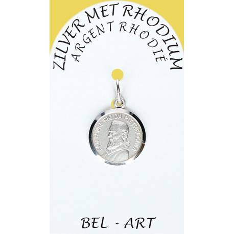 Médaille Argent Rhodié - St P. Pio - 14 mm